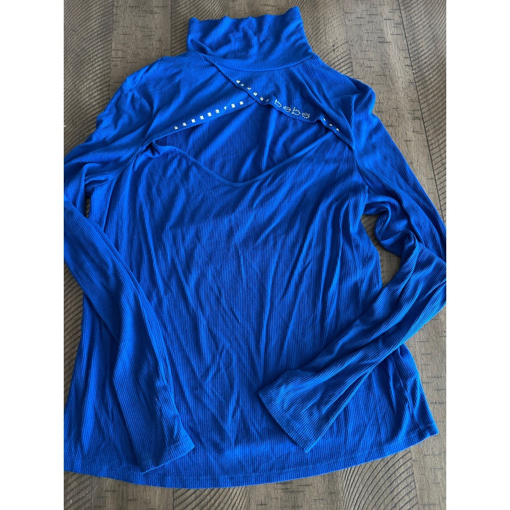 Vintage Y2K bebe Rhinestone Logo Asymmetric Cutout Turtleneck Top - XL‎